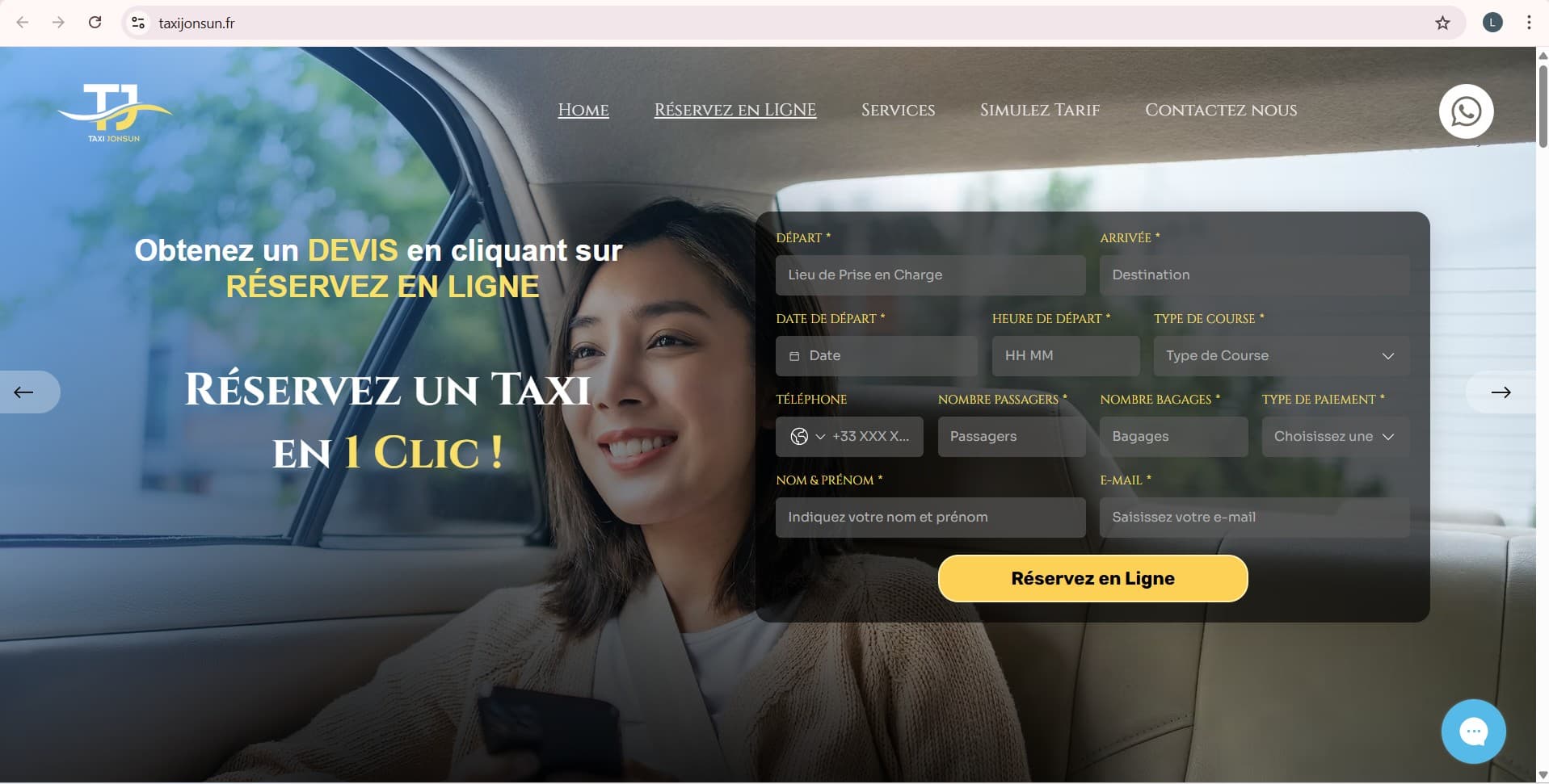 Page d’accueil du site Taxi Jonsun